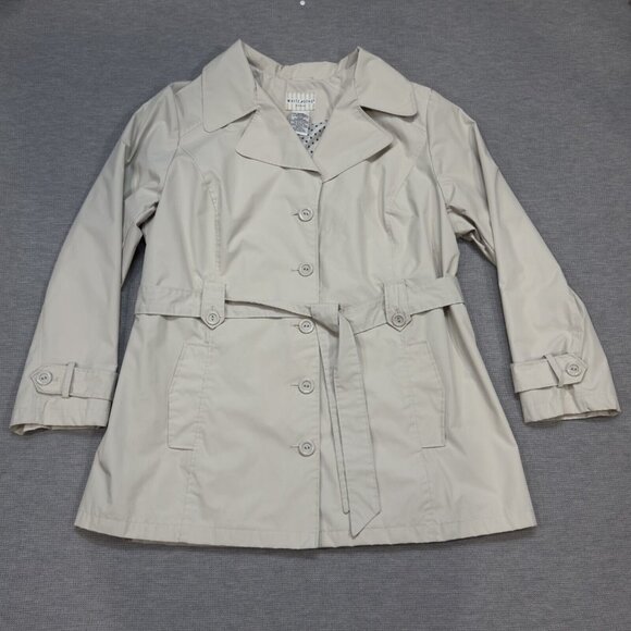 White Stag Womens Light Khaki Trench Coat Belted Long Sleeve Button Front Sz 2X - Picture 4 of 16